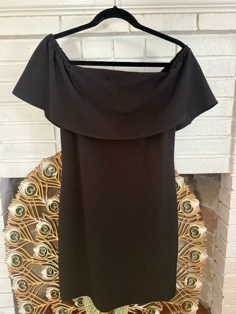 Charles Henry Black Off The Shoulder Ruffle Popover Mini Dress LBD Size XS